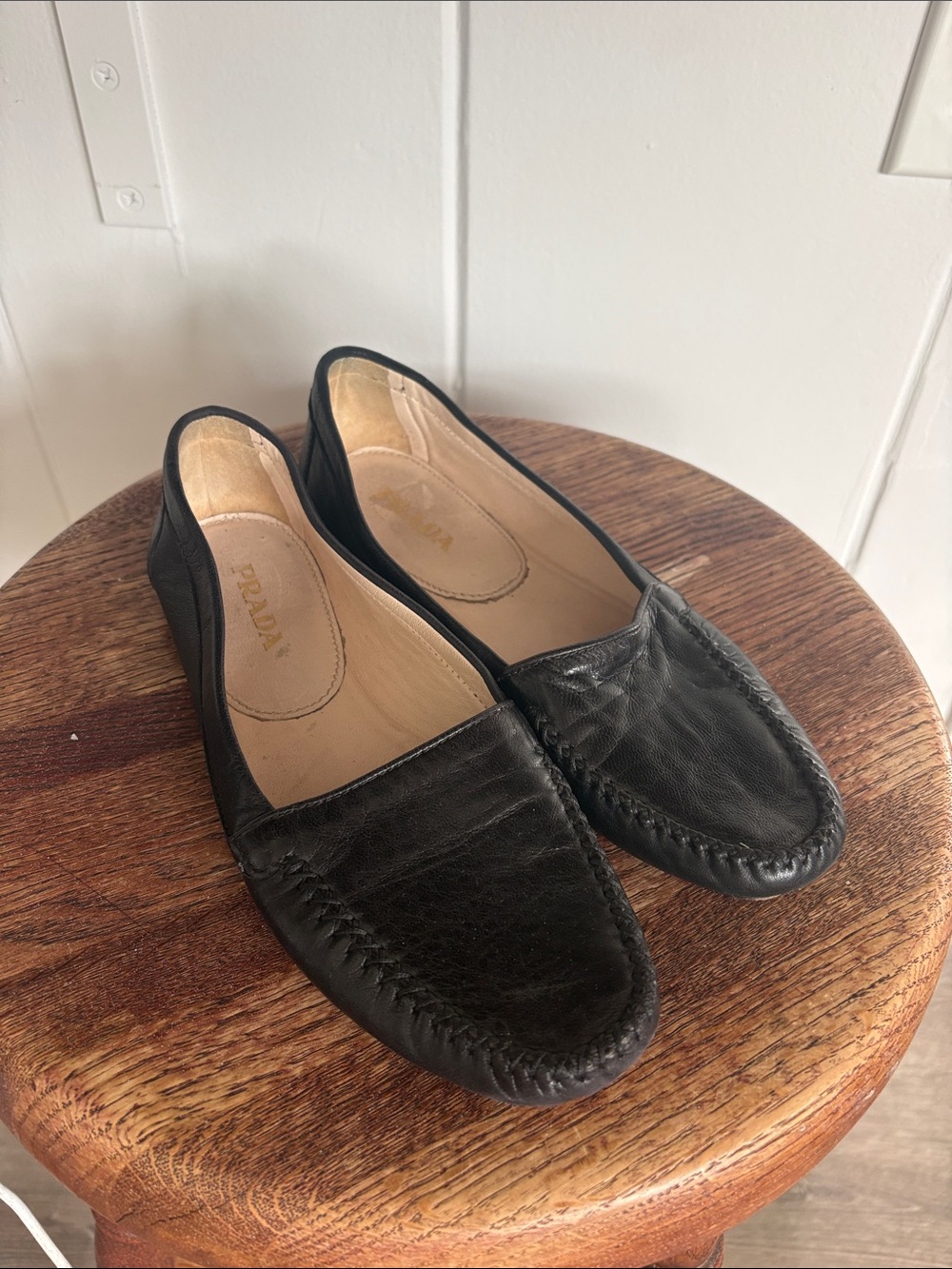 Prada Black Leather Women's Moccasin Loafers